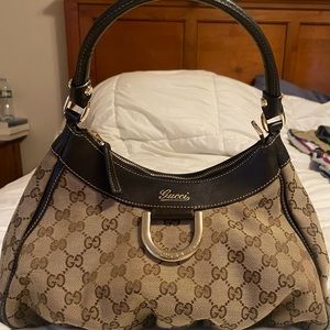 Gucci Abbey D-Ring GG Brown Canvas Leather Shoulder Bag